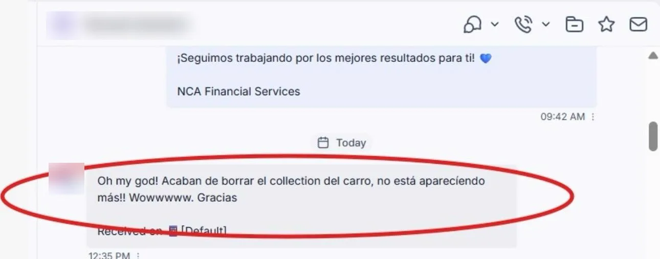 Mensaje de cliente NCA